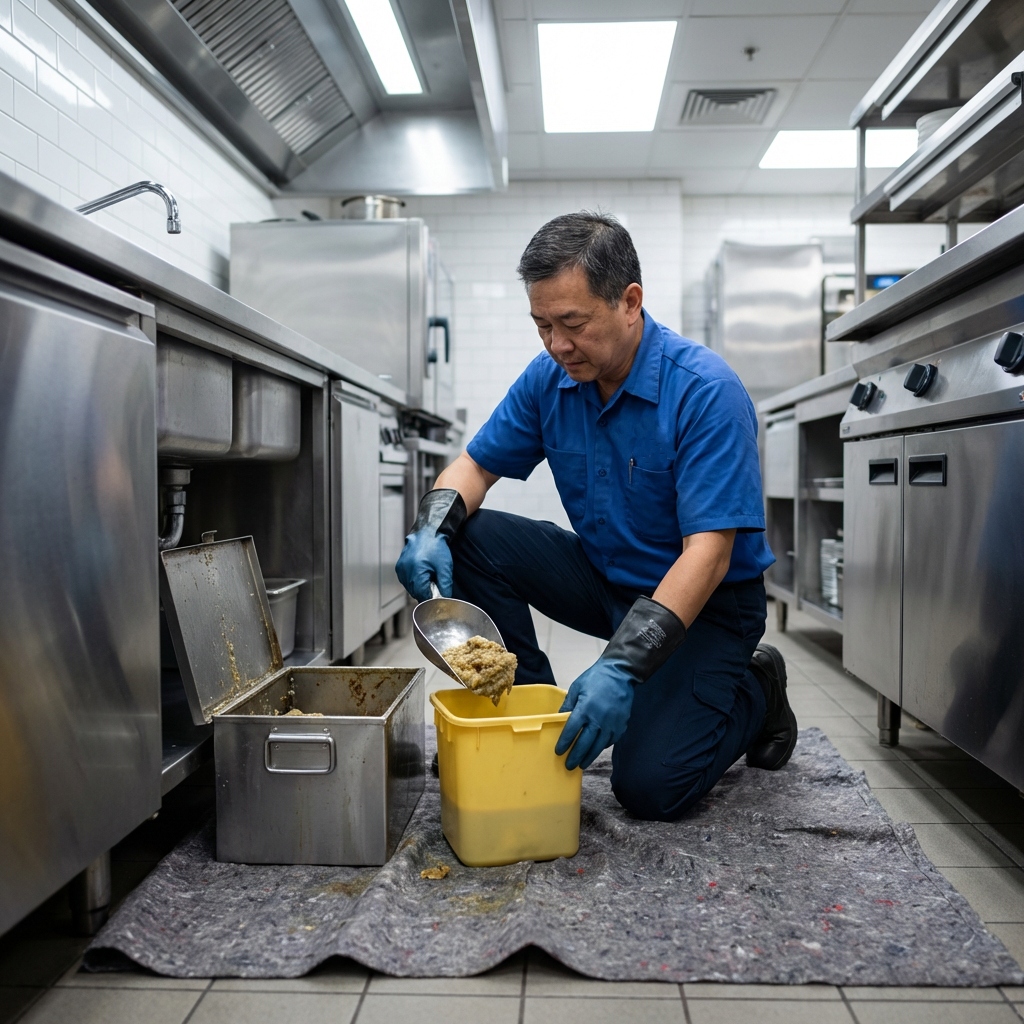 บริการทำความสะอาดบ่อดักไขมันแบบตั้งใต้ซิงค์